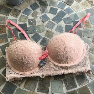 Pink Lace Bustier Push-up Bra